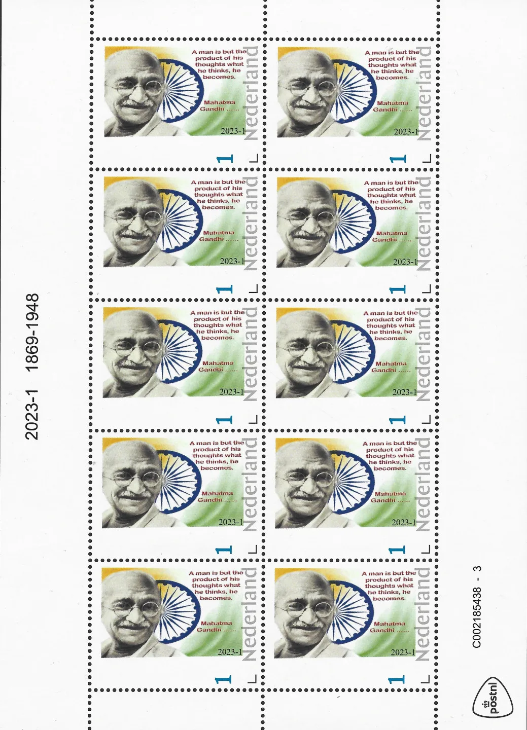 Niederlande 2023-1 Mahatma Gandhi Kleinbogen postfrisch/mnh