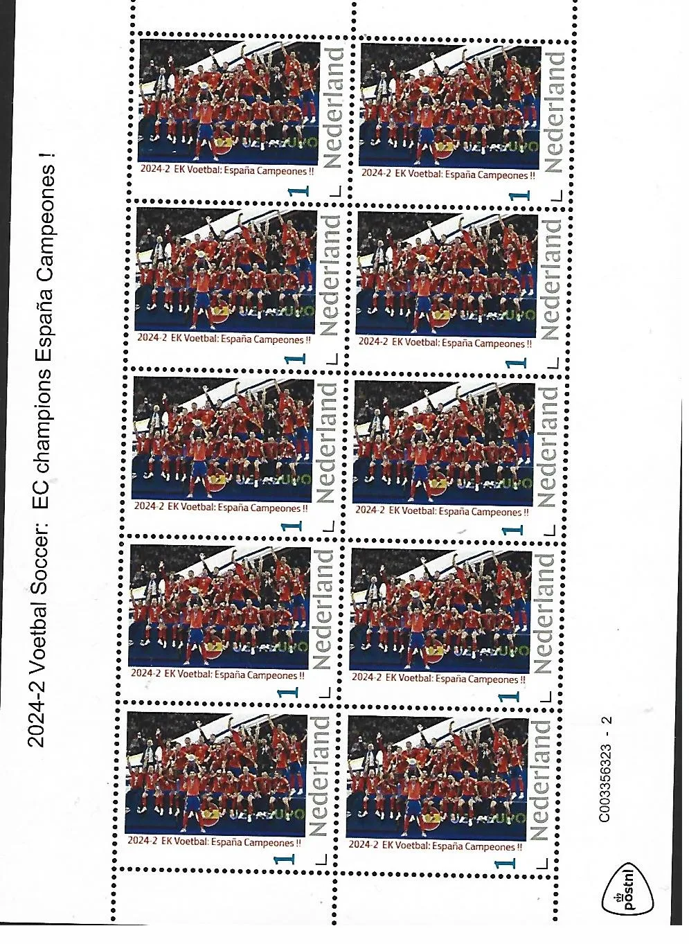 Pays-Bas 2024-2 Football Soccer : Championnat d'Europe Espagne Vainqueurs Championnat européen feuillet postfris/mnh