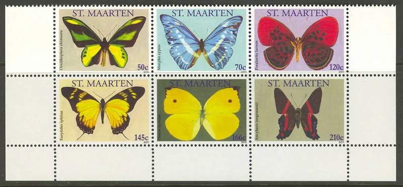 St Maarten 10-15 Butterflies 2011 series/set MNH