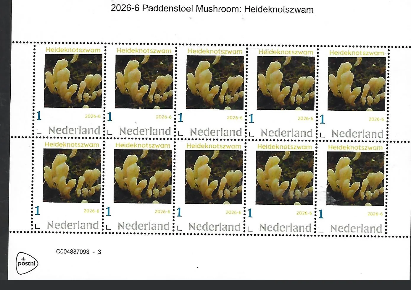 Nederland 2026-6 Paddenstoel Mushroom: Heideknotszwam sheet postfris/mnh