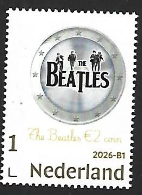 Nederland 2026-B1 The Beatles: €2 euro coin on stamp GOLD ! postfrs/mnh