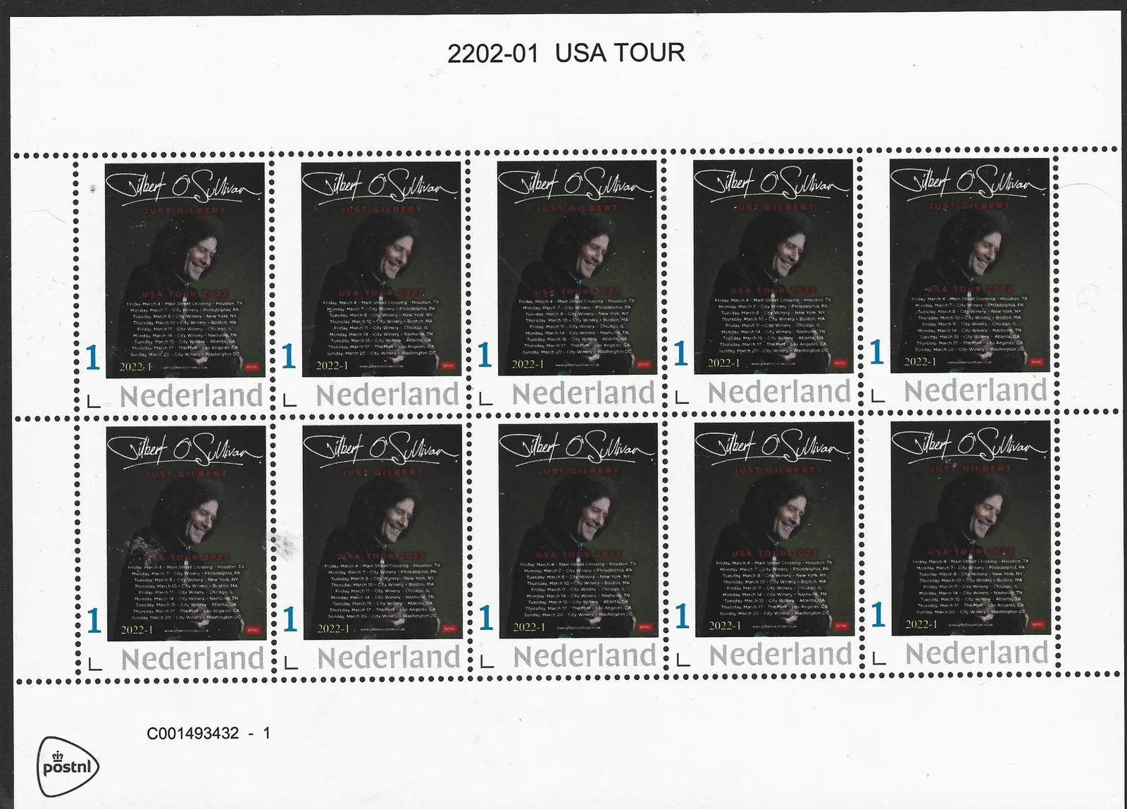 2022-1 Gilbert O'Sullivan USA tour sheetlet postfris/mnh