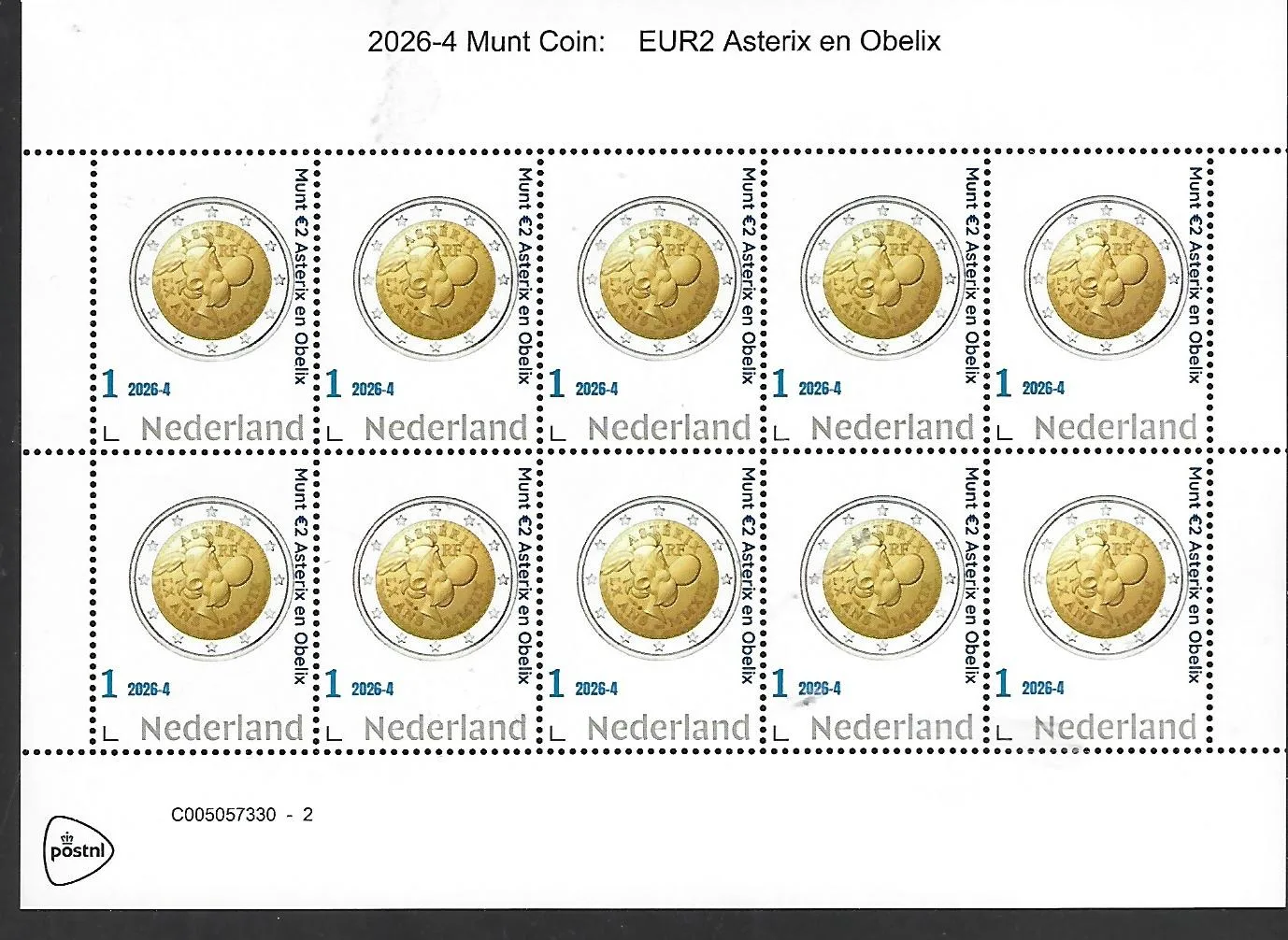 Nederland 2026-4 Munt Coin: Asterix Cetautomatix France sheet postfris/mnh