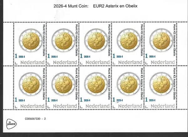 Netherlands 2026-4 Coin: Asterix Cetautomatix France sheet MNH