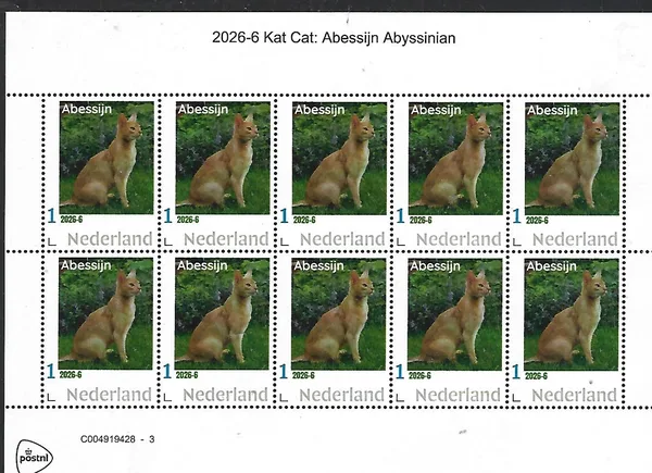 Nederland 2026-6 Kat Cat: Abessijn - Abyssinian sheet postfris/mnh