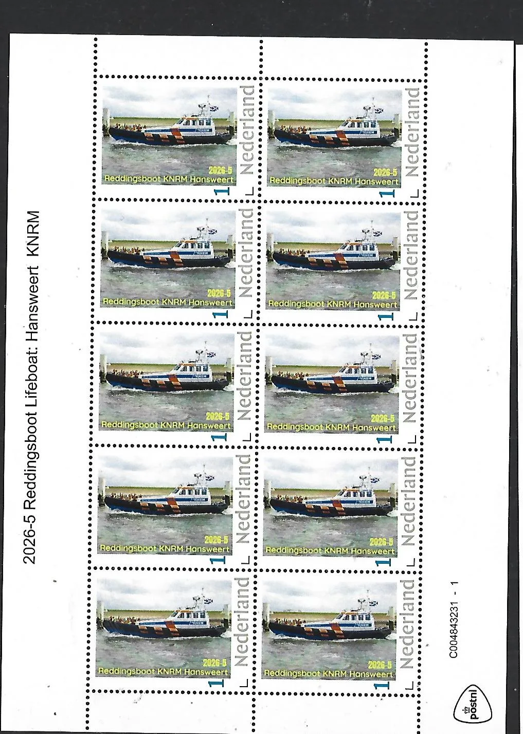 Netherlands 2026-5 Lifeboat: Hansweert KNRM sheet MNH