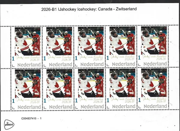Nederland 2026-B1 IJshockey Icehockey: Canada-Zwitserland sheet postfris/mnh