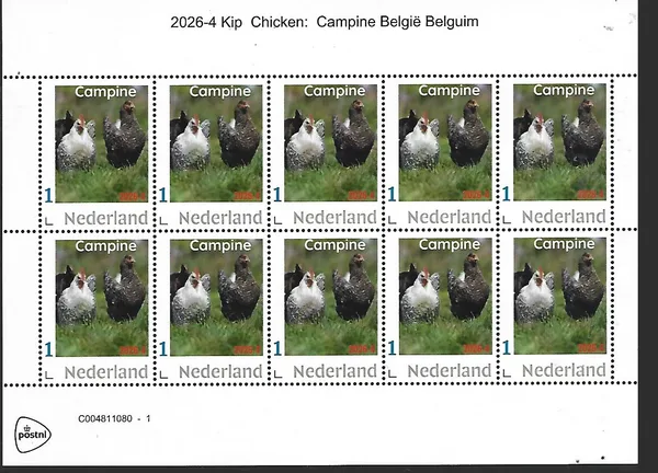 Nederland 2026-4 Kip Chicken: Campine Belgium sheet postfris/mnh
