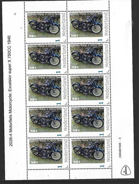 Netherlands 2026-4 Motorfiets Motorcycle: Excelsior super X 750CC sheet MNH