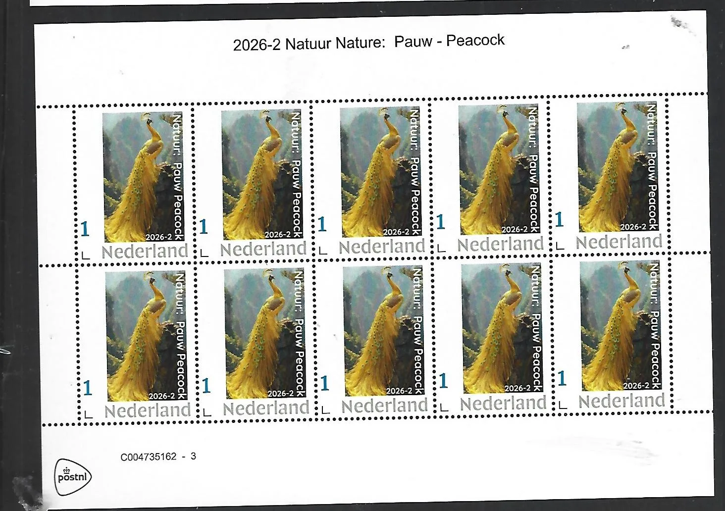 Nederland 2026-2 Natuur Nature: Pauw Peacock sheet postfris/mnh