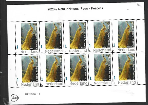 Netherlands 2026-2 Nature: Peacock sheet MNH