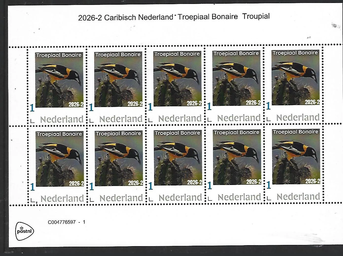 Netherlands 2026-2 Bonaire Troupial bird sheetlet MNH