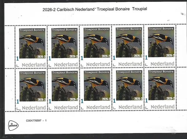 Nederland 2026-2 Bonaire Troepiaal vogel bird sheetlet postfris/mnh