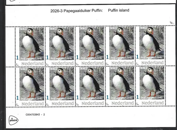 Nederland 2026-3 Papegaaiduiker Puffin: Puffin island sheet postfris/mnh