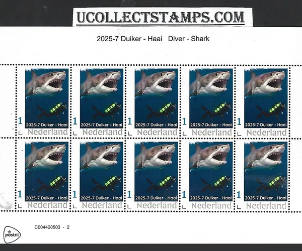 Nederland 2025-7 Haai Diver Shark : Duiker-m Haai sheet postfris/mnh