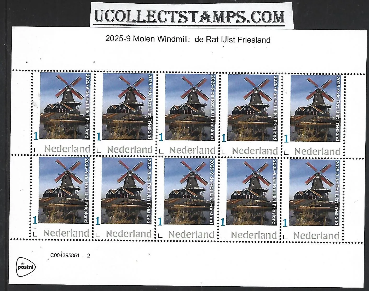 Nederland 2025-9 Molen Windmill: De Rat IJlst Friesland sheet postfris/mnh