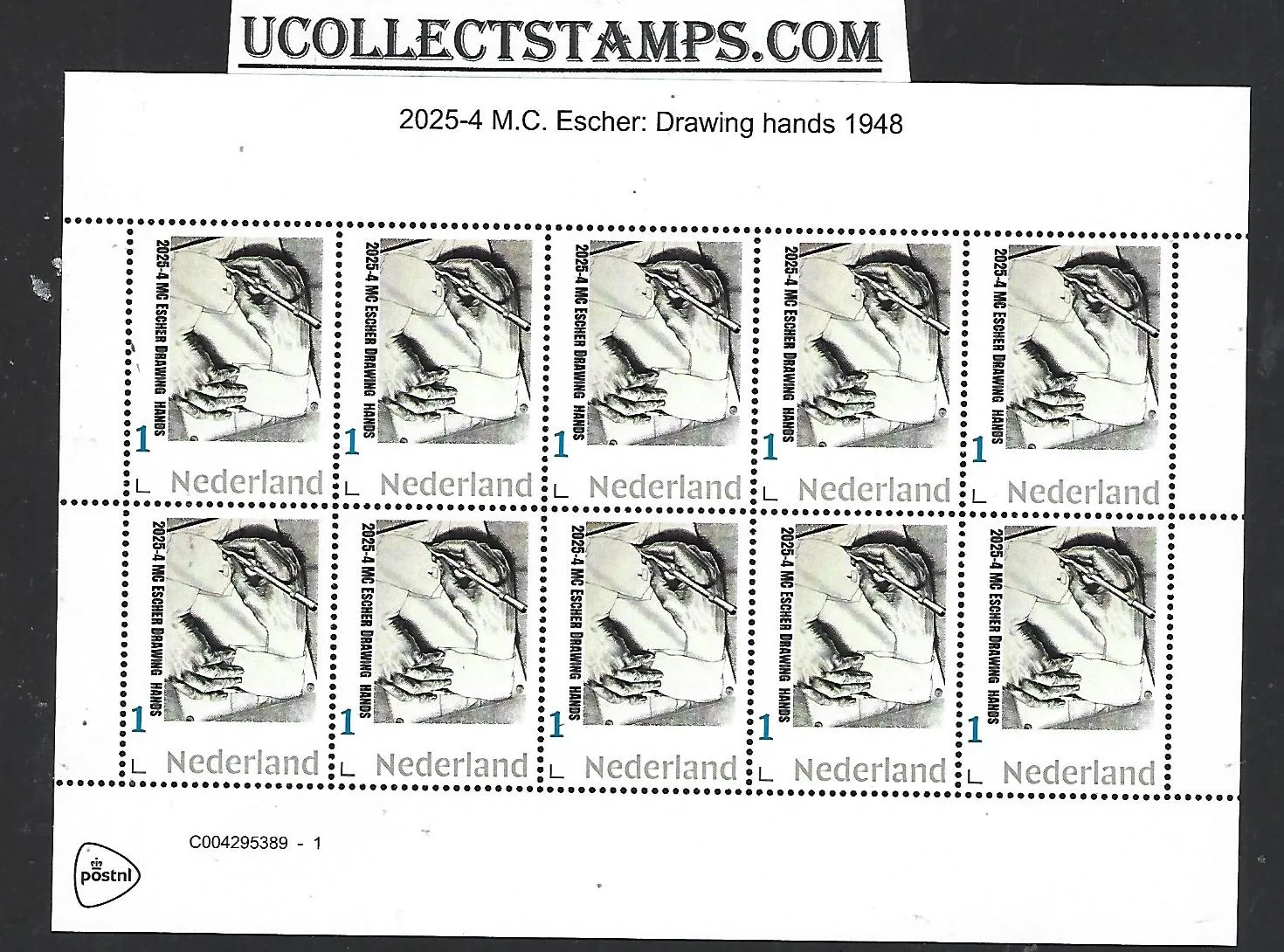 Nederland 2025-4 MC Escher: Drawing hands 1948 sheetlet postfris/mnh
