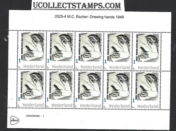 Netherlands 2025-4 MC Escher: Drawing hands 1948 sheetlet MNH