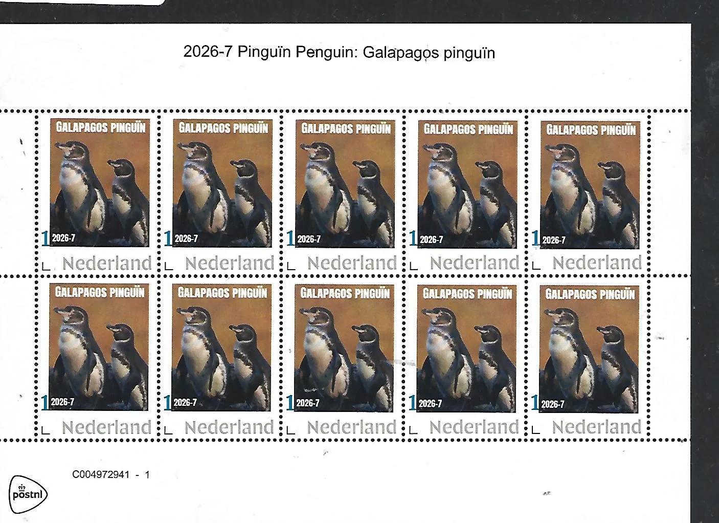 Nederland 2026-7 Pinguïn Penguin: Galapagos pinguïn sheet postfris/mnh