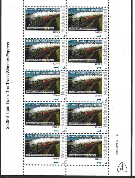 Netherlands 2026-6 Train: Trans-Siberian railway sheet MNH