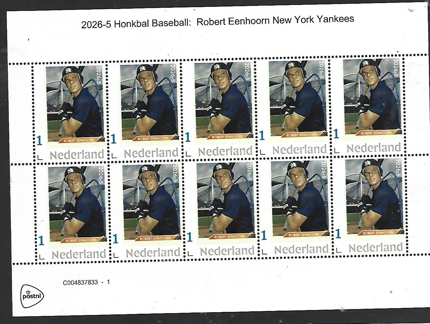 Netherlands 2026-5 Baseball: Robert Eenhoorn New York Yankees sheetlet MNH