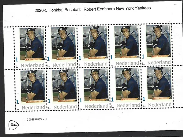 Netherlands 2026-5 Baseball: Robert Eenhoorn New York Yankees sheetlet MNH