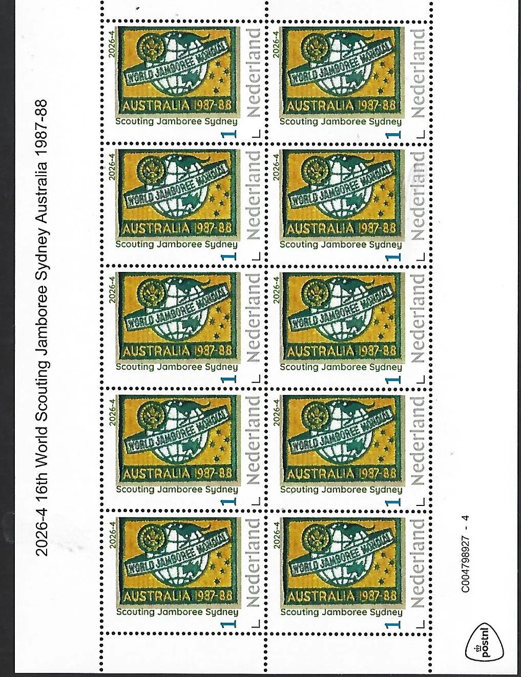 Nederland 2026-4 Padvinderij Scouting:16th World Jamboree Sydney 1987 sheet postfris/mnh