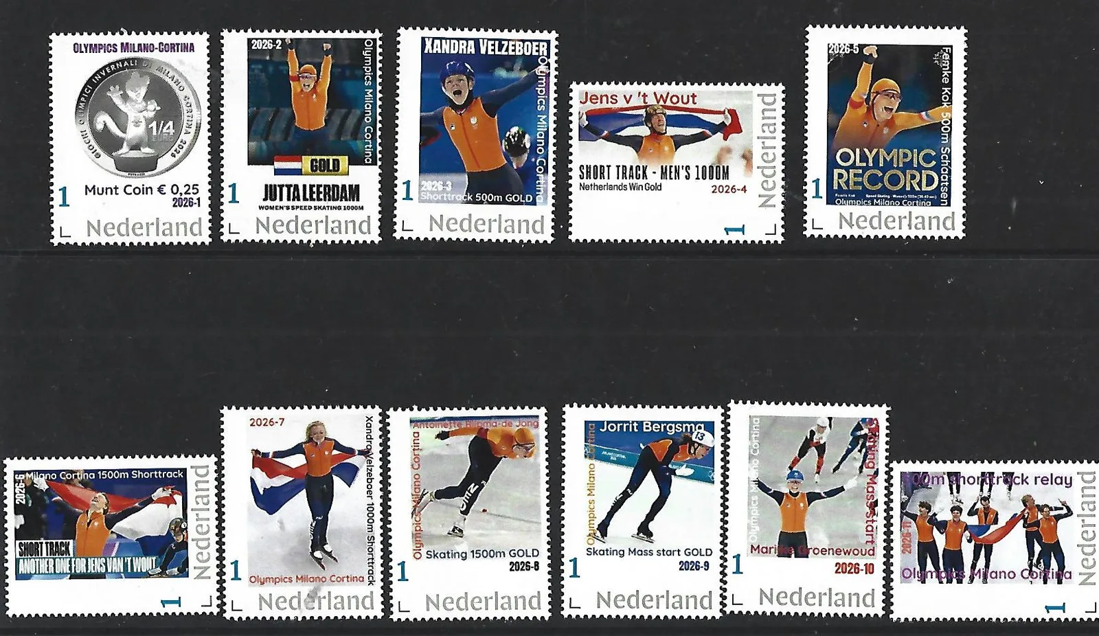Nederland 2026 Olympics Milano Cortina: GOLD winners complete set 1-11 postfris/mnh