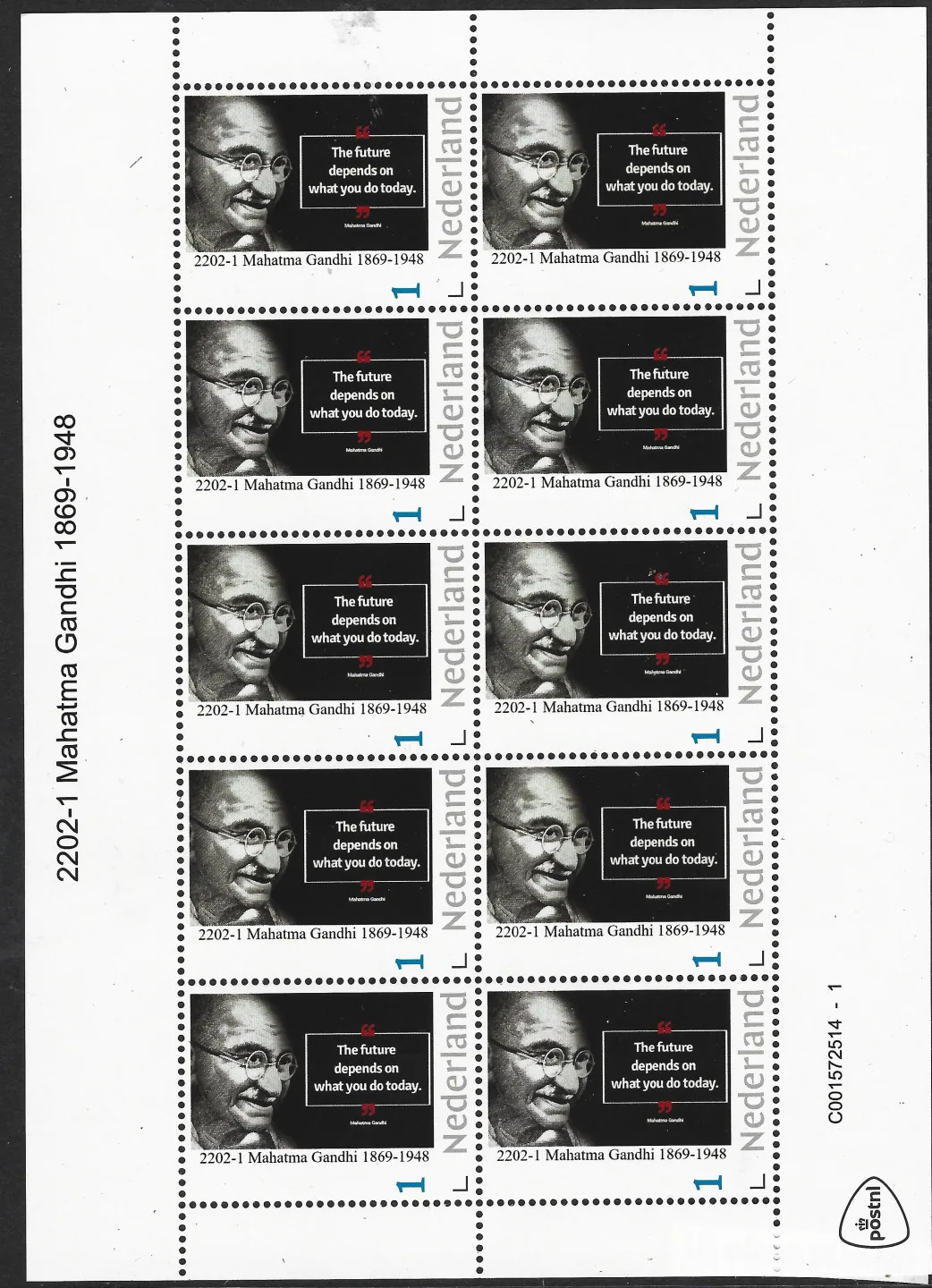 Pays-Bas 2022-1 citation Mahatma Gandhi feuillet postfris/mnh
