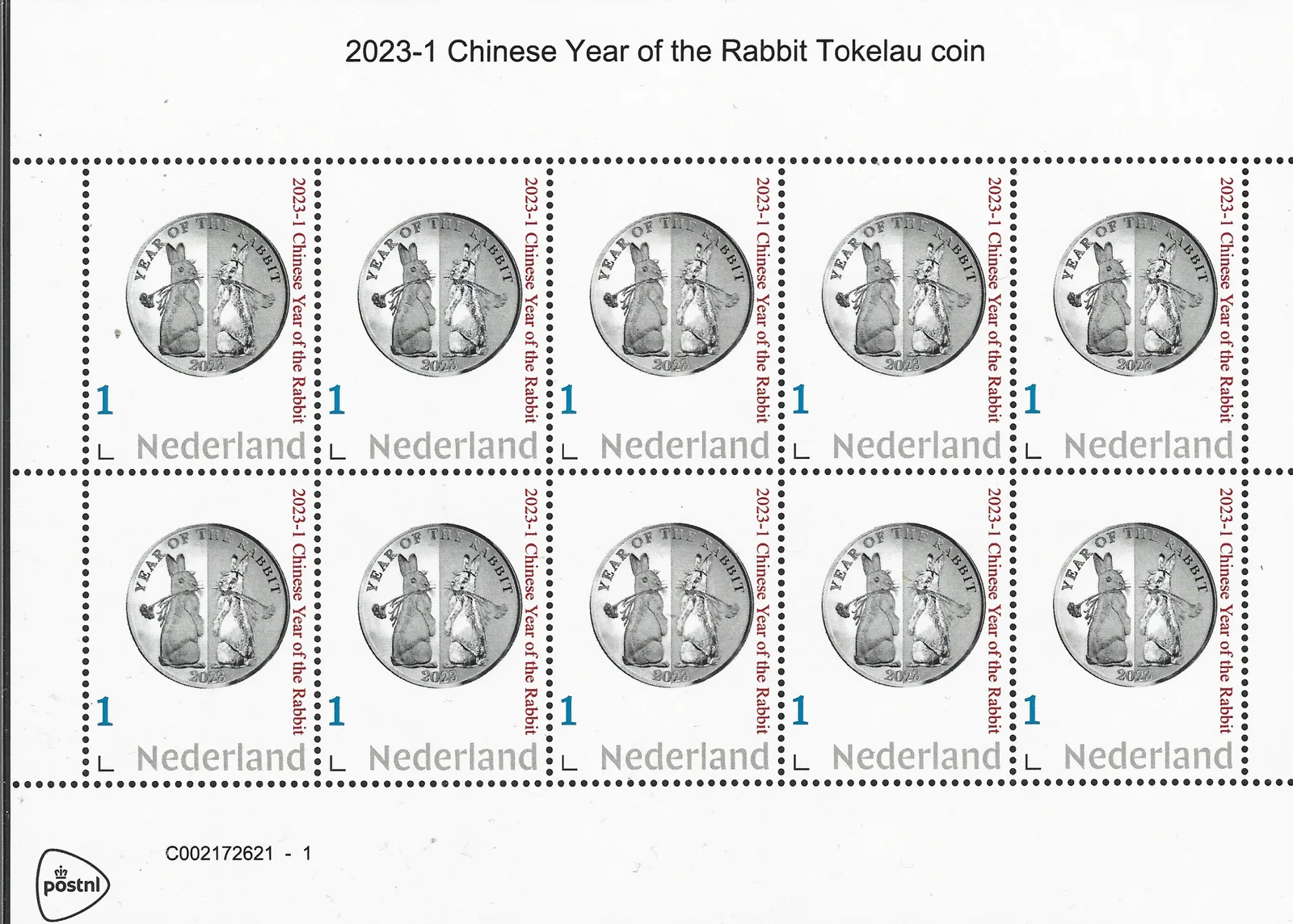Niederlande 2023 Jahr des Kaninchens Münze auf Briefmarke Chinesischer Tierkreis Kleinbogen postfrisch/mnh