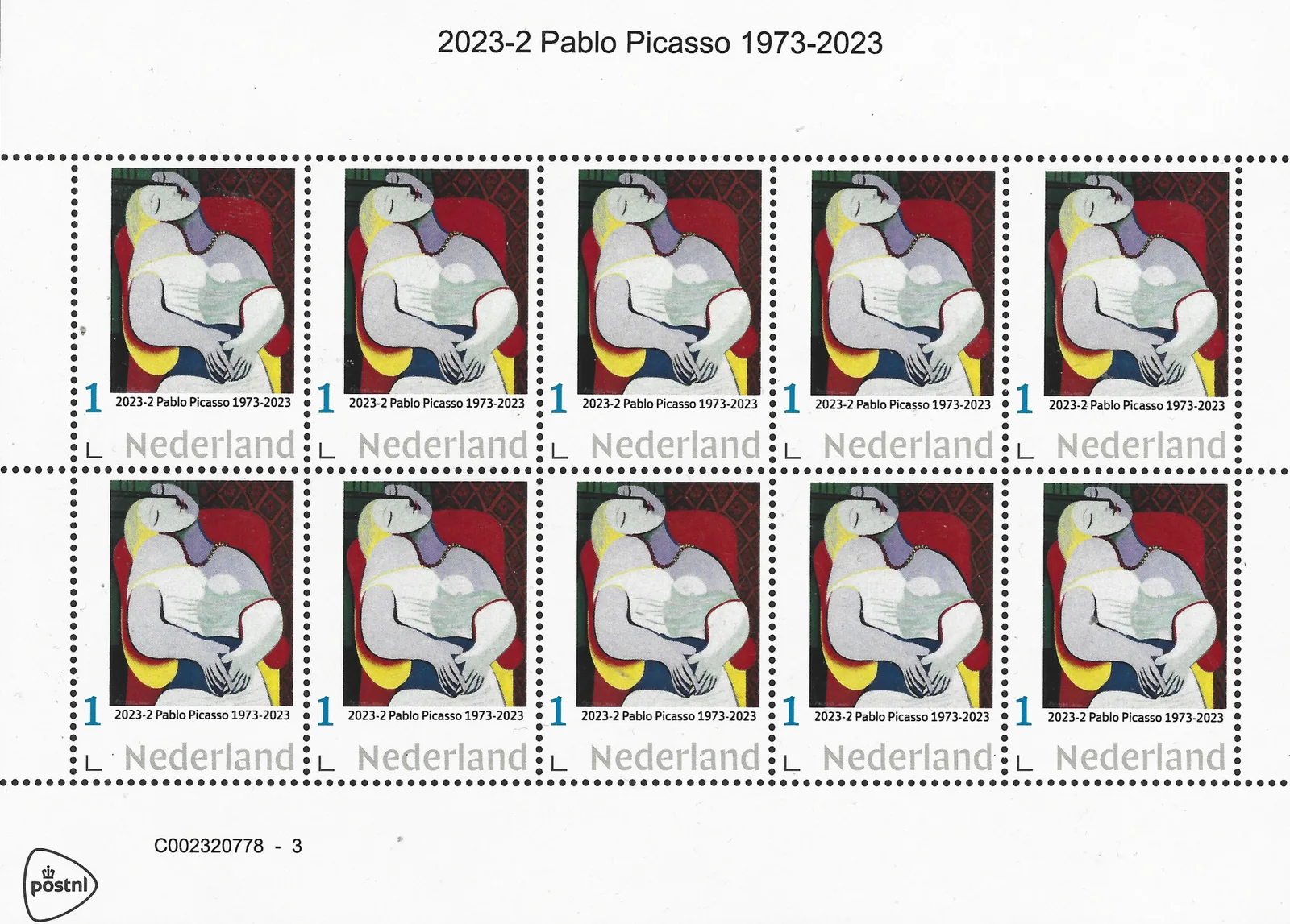 Pays-Bas 2023-2 Pablo Picasso 1973-2023 Tableau postfris/mnh