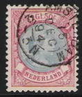 47 Prinses Wilhelmina met hangend haar 2 1/2 gld rood en blauw 1893 gestempeld