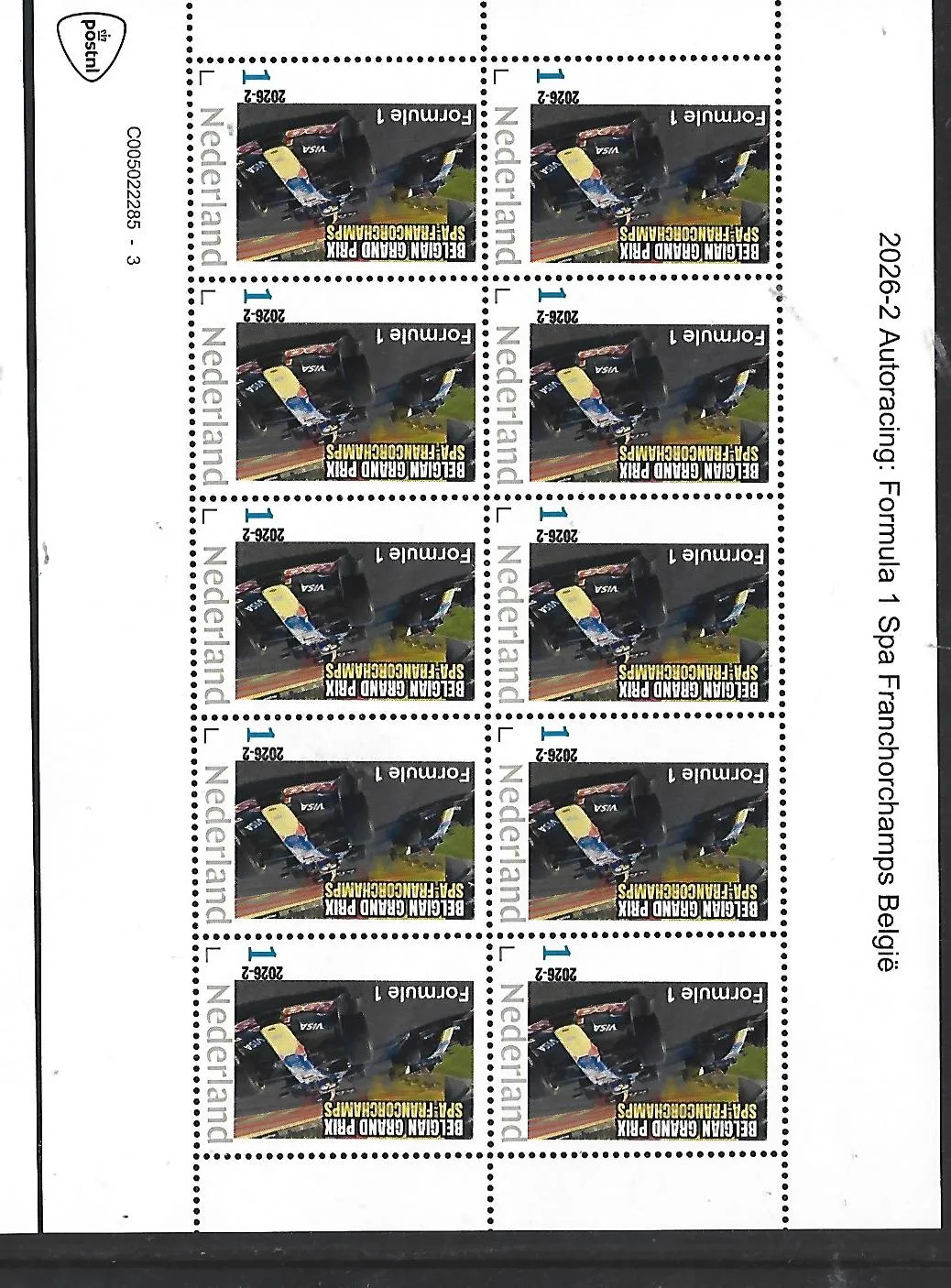 Nederland 2026-2 Autoracing: Formula 1 Spa-Francorchamps sheet postfris/mnh