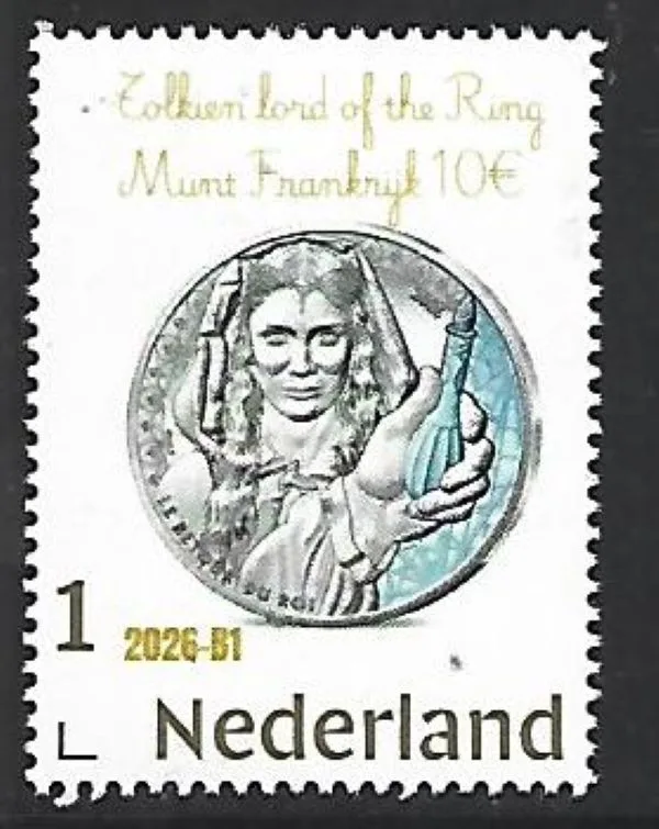 Nederland 2026-B1 Tolkien Lord of the Ring coin on stamp Gold 1 stamp postfris/mnh