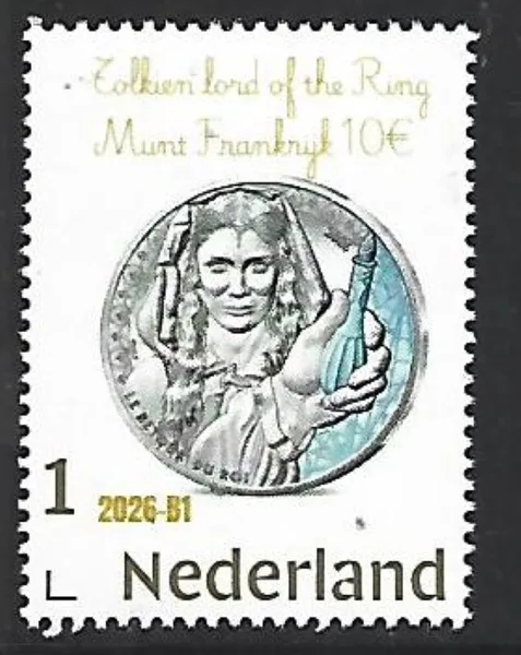 Netherlands 2026-B1 Tolkien Lord of the Ring coin on stamp Gold 1 stamp MNH