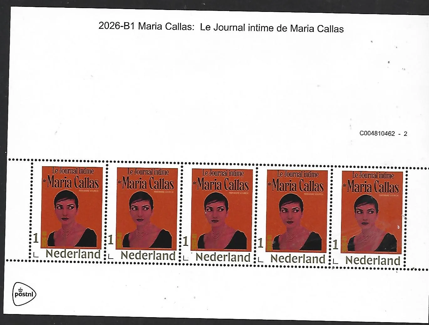 Nederland 2026-B1 Maria Callas Le Journal Intime sheet postfris/mnh