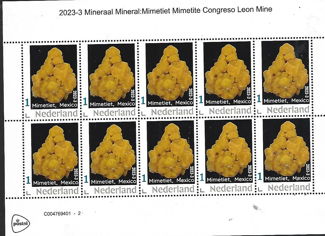 Netherlands 2026-3 Mineral: Mimetite Mexico sheet MNH