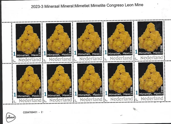 Netherlands 2026-3 Mineral: Mimetite Mexico sheet MNH