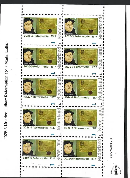 Nederland 2026-3 Maarten Luther: Luther Martin-Porträt-Ablassbrief sheet postfris/mnh