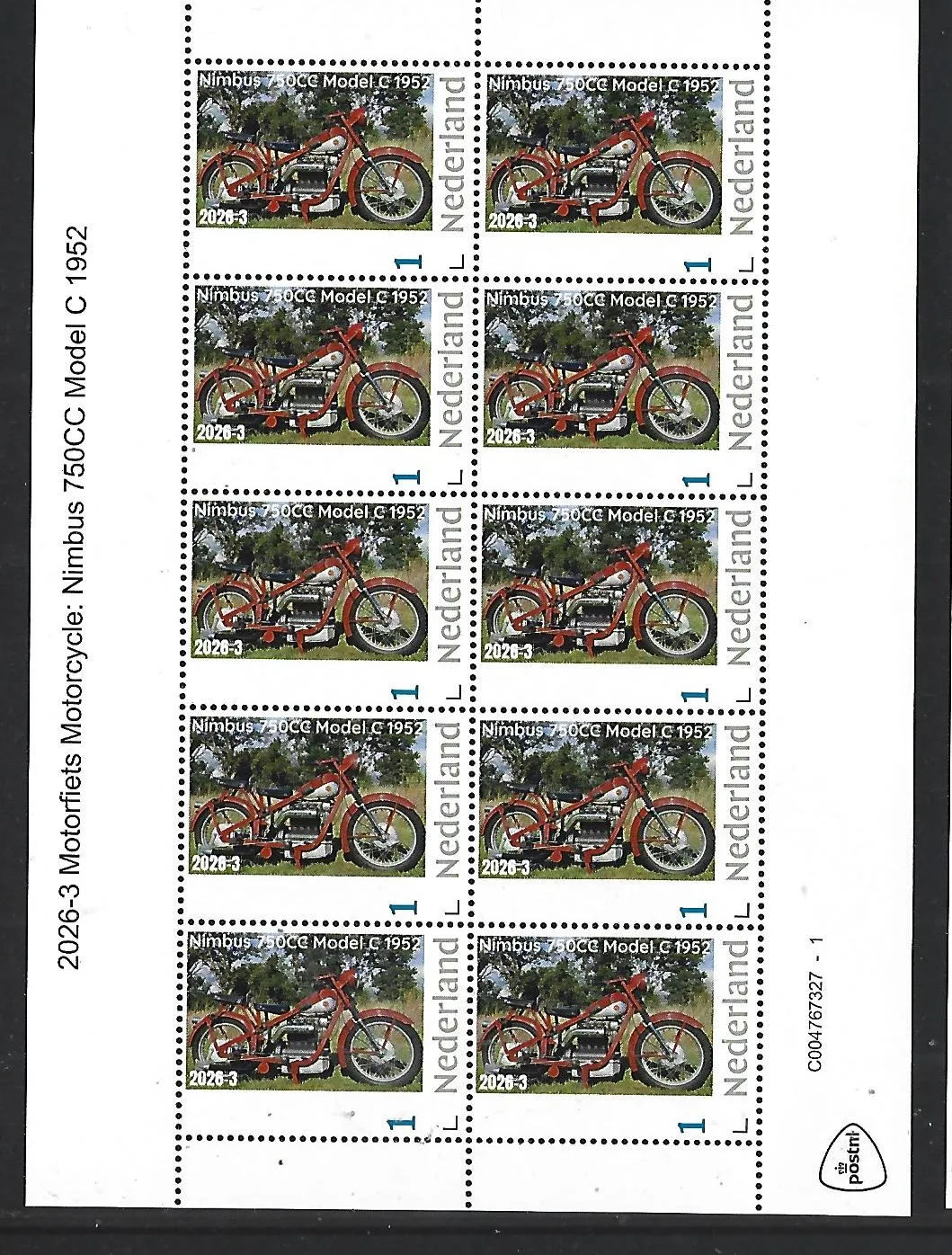Nederland 2026-3 Motorfiets Motorcycle: Nimbus 750CC Model C1952 sheet postfrs/mnh