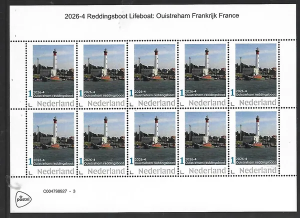 Netherlands 2026-4 Lifeboat: Ouistreham France lighthouse sheet MNH