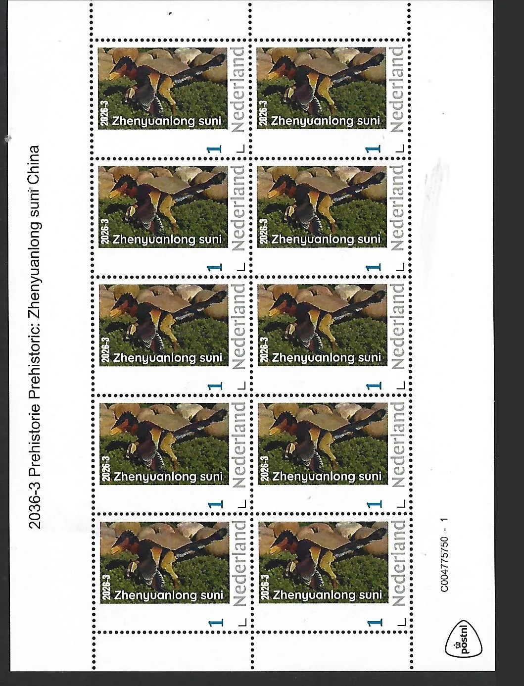 Nederland 2026-3 Prehistorie Prehistory: Zhenyuanlong suni sheetlet postfris/mnh