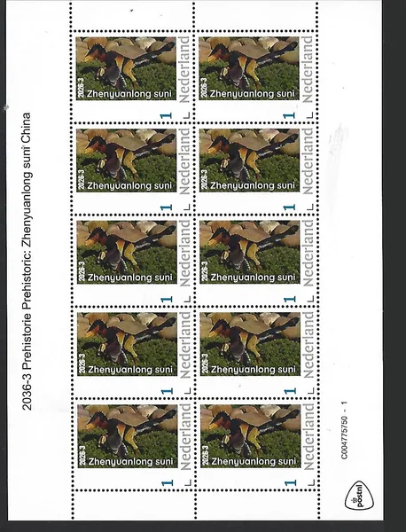 Nederland 2026-3 Prehistorie Prehistory: Zhenyuanlong suni sheetlet postfris/mnh