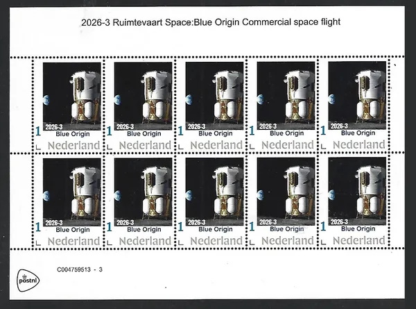 Netherlands 2026-3 Space Travel: Blue Origin 1st Commercial Space Flight Sheet MNH