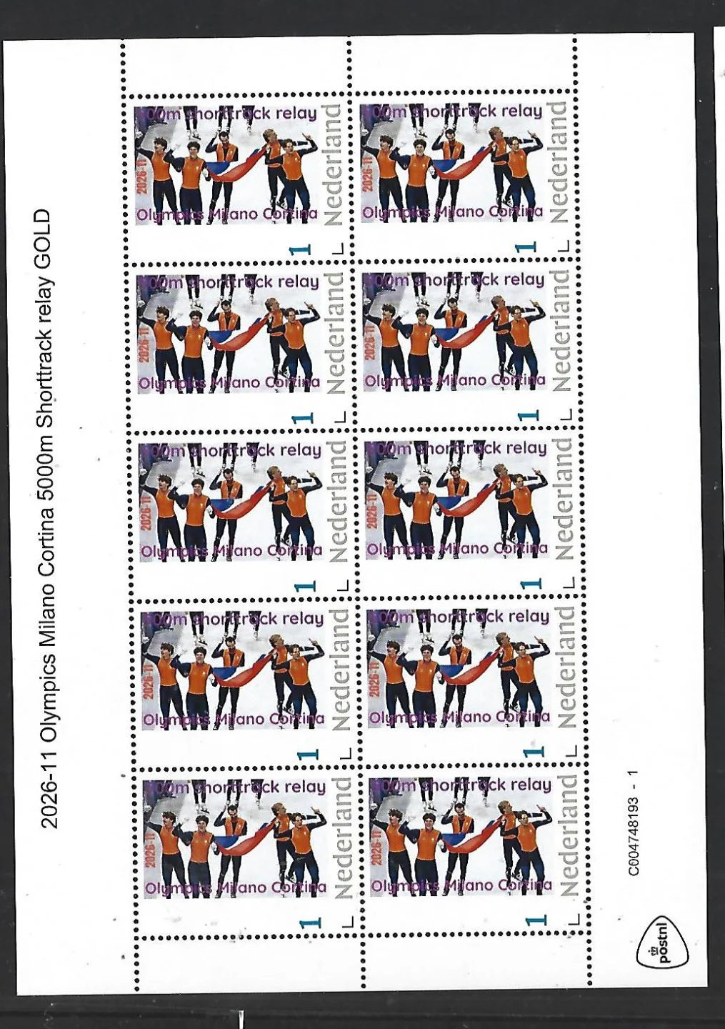 Nederland 2026-11 Olympics Milano Cortina: Shorttrack Relay team GOLD sheet postfris/mnh