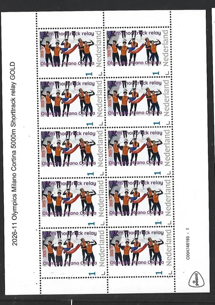 Nederland 2026-11 Olympics Milano Cortina: Shorttrack Relay team GOLD sheet postfris/mnh