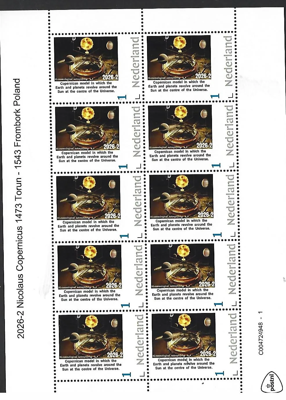 Nederland 2026-2 Nicolaus Copernicus: Copernican model sheet postfris/mnh