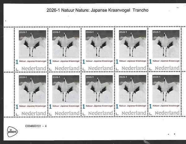 Nederland 2026-1 Nature Kraanvogel Japanese Crane sheet postfris/mnh