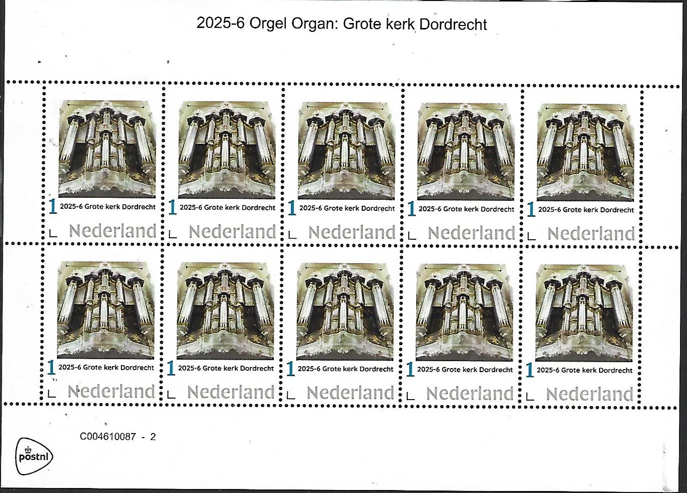 Nederland 2025-6 Orgel Organ: Grote kerk Dordrecht sheet postfris/mnh