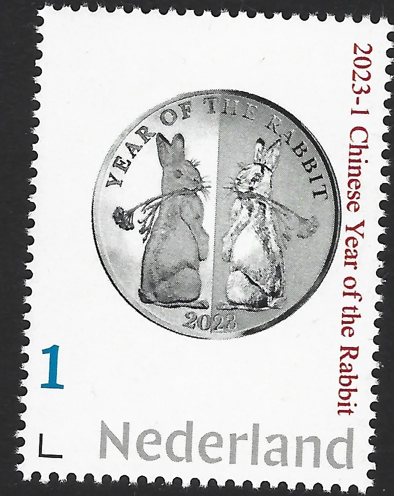 Pays-Bas 2023 Pièce de l'année du lapin sur timbre Zodiaque chinois timbre neuf/mnh